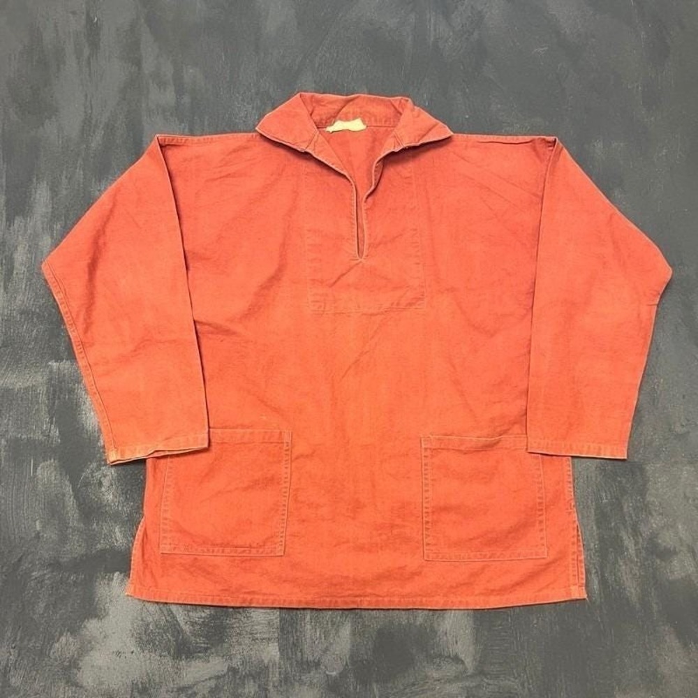 Vintage Holdfast‎ Smock Medium Orange 1950s Cotton Pullover sanforized